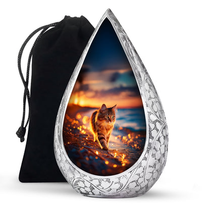 Sunset Beach Cat Memorial Urn -Glowing Cremation Urn For Loved Ones