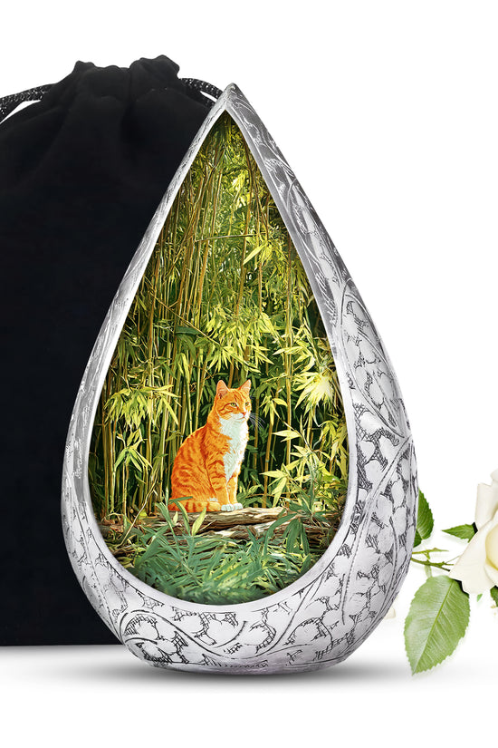 Orange Cat Cremation Urn - Nature Bamboo Design Memorial Urn For Cat Ashes