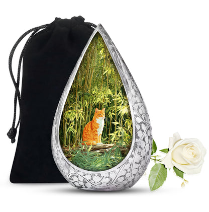 Orange Cat Cremation Urn - Nature Bamboo Design Memorial Urn For Cat Ashes