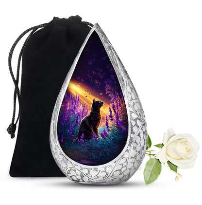 Black Cat Memorial Urn - Lavender Field Cremation Urn For Pet Ashes