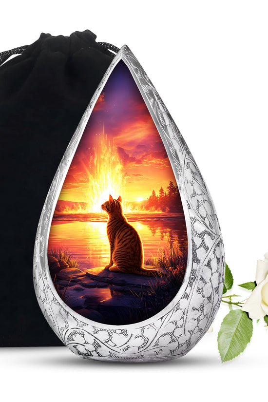 Orange Cat Funeral Urn - Beautiful Sunset Scene Urn For Ashes