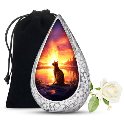 Orange Cat Funeral Urn - Beautiful Sunset Scene Urn For Ashes