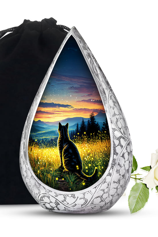 Black Cat Memorial Urn - Sunset Mountain Cremation Urn For Cat Ashes