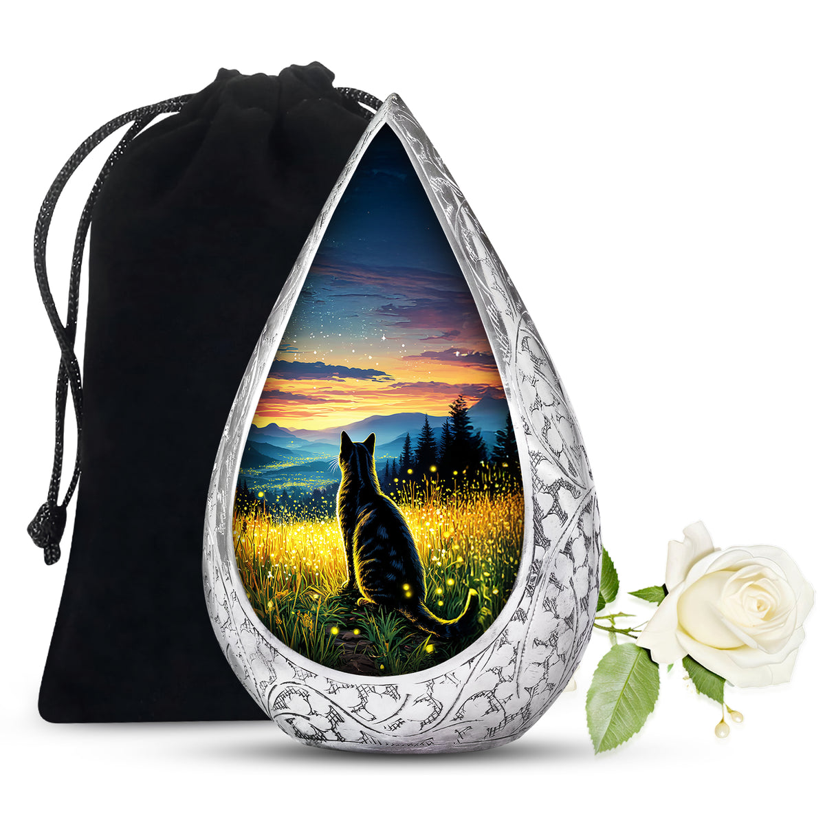 Black Cat Memorial Urn - Sunset Mountain Cremation Urn For Cat Ashes