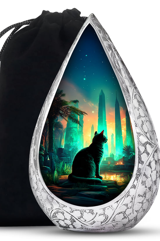 Mystic Cat Temple Funeral Urn - Decorative Aluminium Urn For Cat Ashes