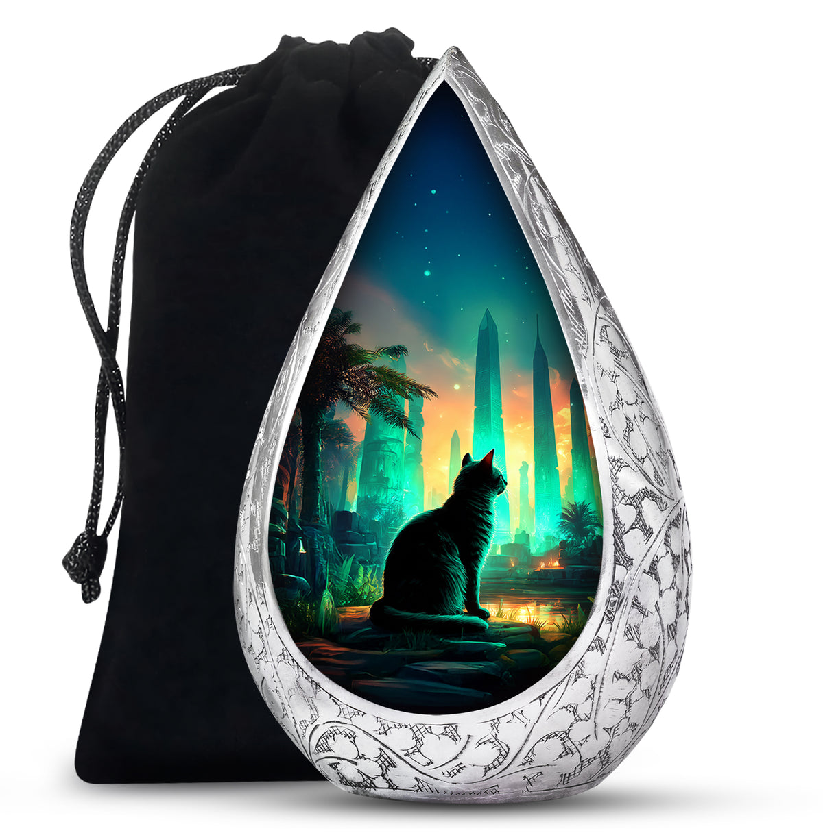 Mystic Cat Temple Funeral Urn - Decorative Aluminium Urn For Cat Ashes