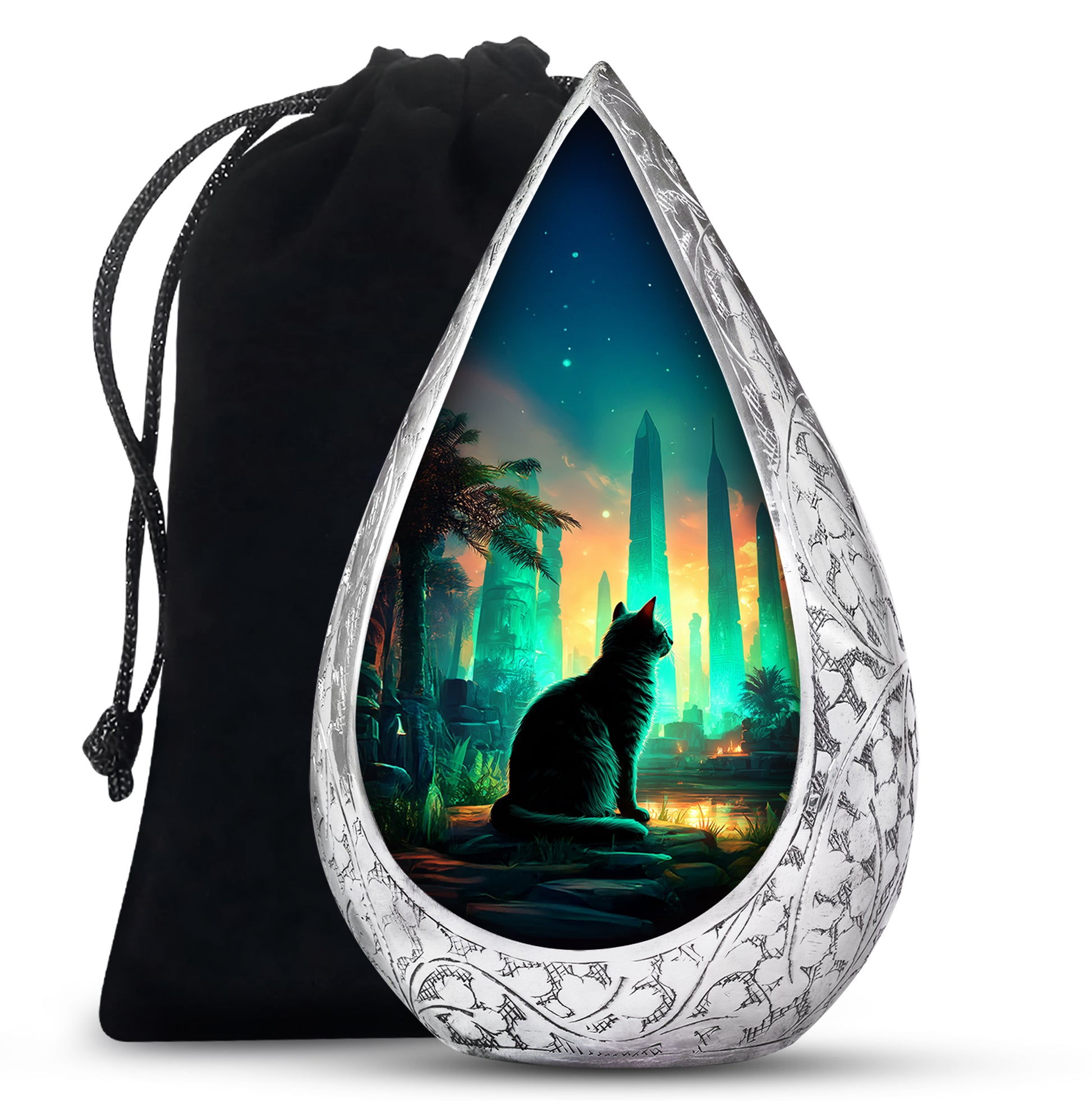 Mystic Cat Temple Funeral Urn - Decorative Aluminium Urn For Cat Ashes