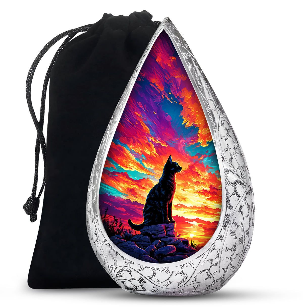 Black Cat Cremation Urn - Artistic Funeral Urn For Pet Ashes