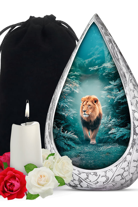 Forest Lion Memorial Urn - Wildlife Cremation Urn For Dad