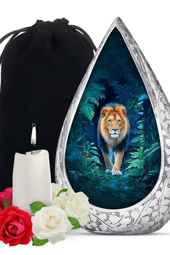 Black Lion Funeral Urn - Jungle Tribute Cremation Urn For Human Ashes