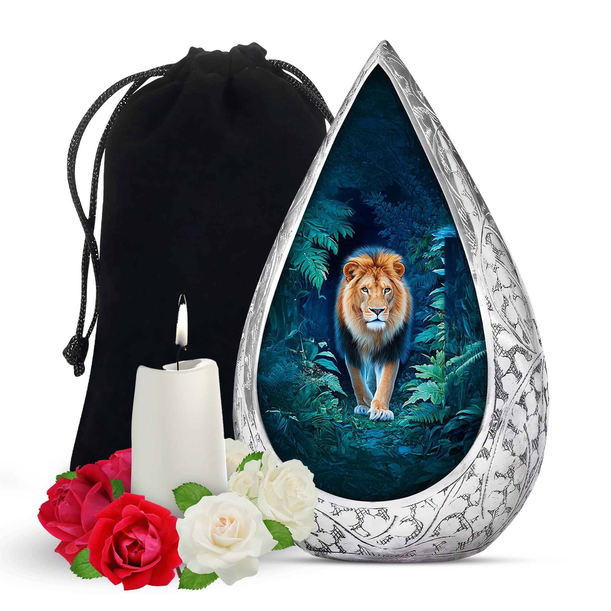 Black Lion Funeral Urn - Jungle Tribute Cremation Urn For Human Ashes