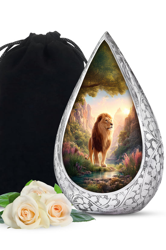 Lion Guardian Memorial Urn - Nature Landscape Cremation Urn For Dad