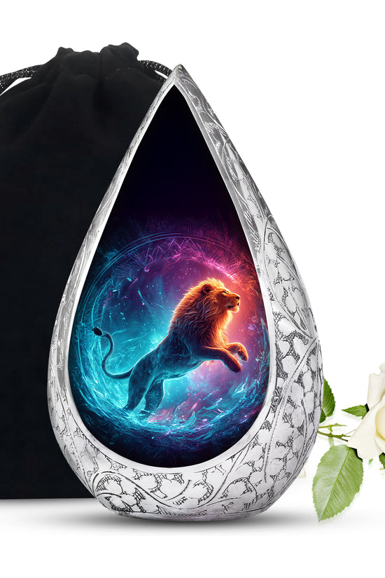 Divine Lion Energy Funeral Urn - Aluminium Cremation Urn For Ashes