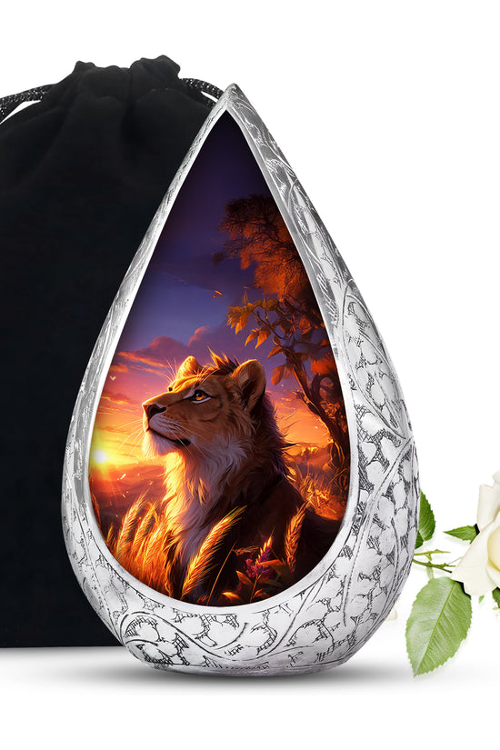 Lion Themed Memorial Urn - Sunset Tribute Memorial Urn For Human Ashes