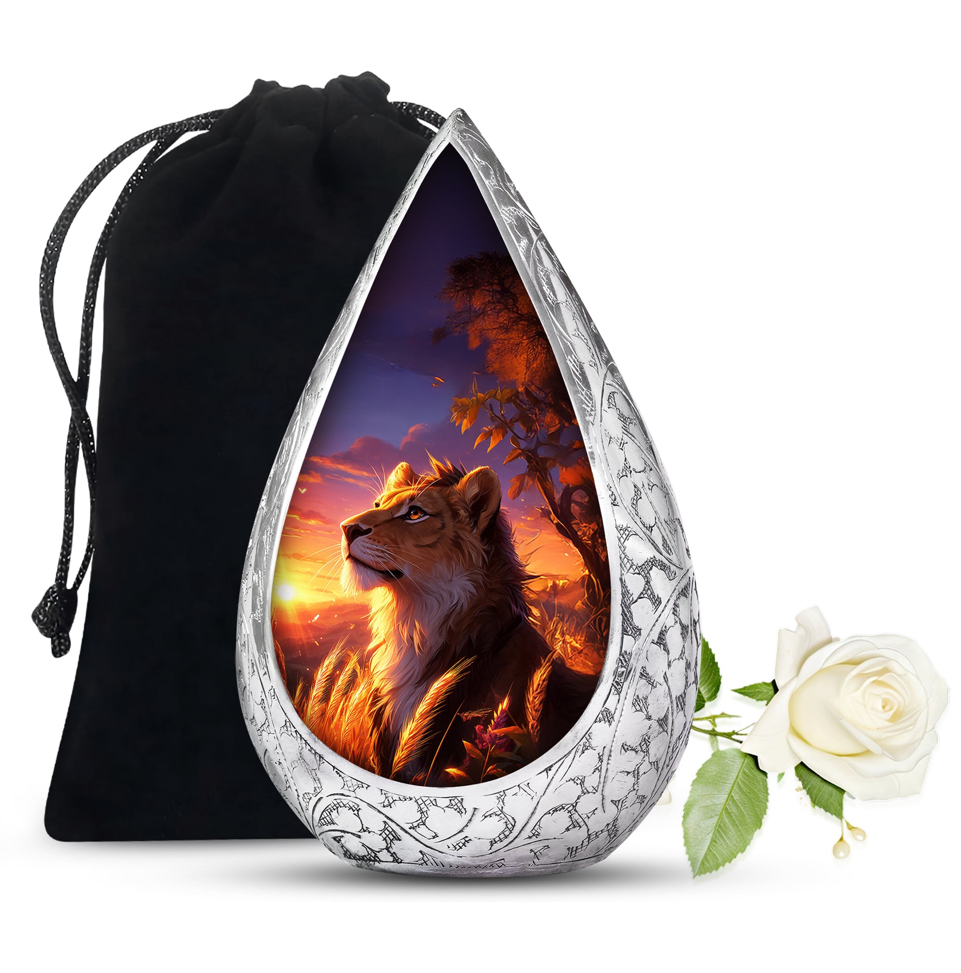 Lion Themed Memorial Urn - Sunset Tribute Memorial Urn For Human Ashes