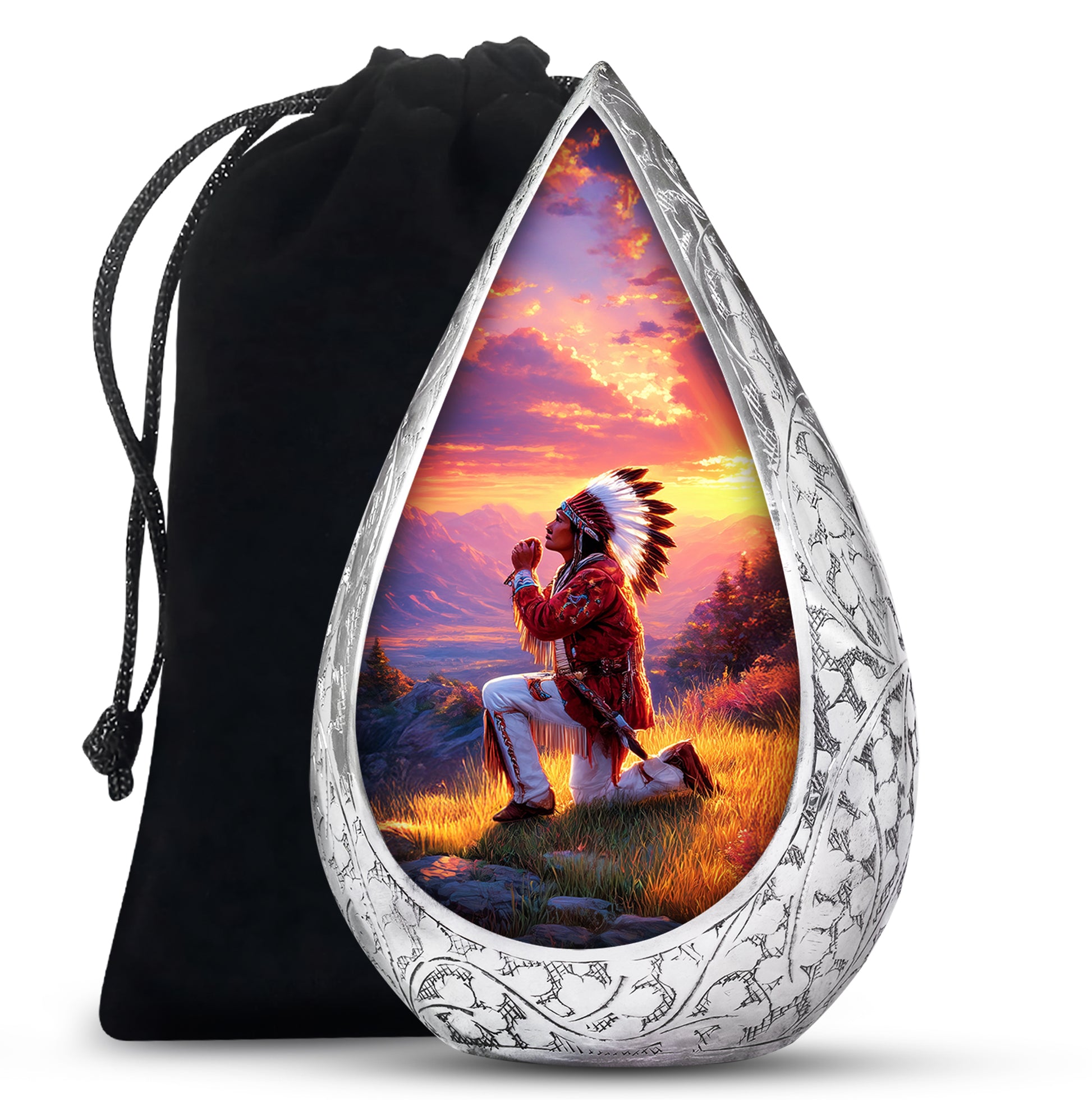 Native American Prayer Cremation Urn - Sunset Funeral For Burial