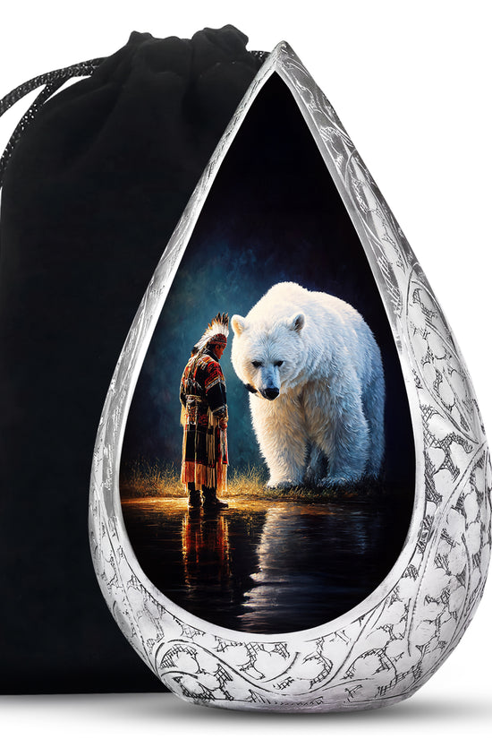 Native American Burial Urn - White Bear Spirit Memorial For Human Ashes