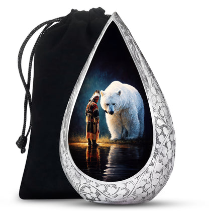 Native American Burial Urn - White Bear Spirit Memorial For Human Ashes