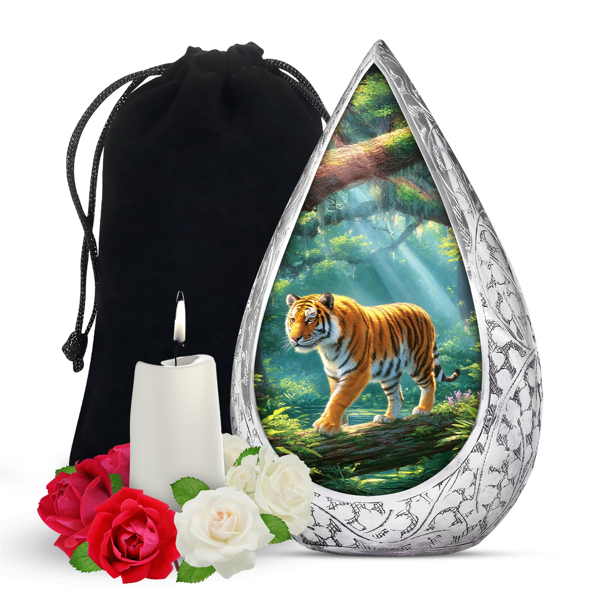 Tiger Memorial Urn - Jungle Wildlife Cremation Urn For Male Ashes
