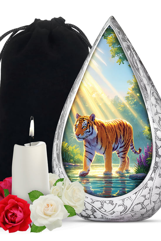 Majestic Tiger Cremation Urn - Wildlife River Scene Memorial Urn For Adult Ashes