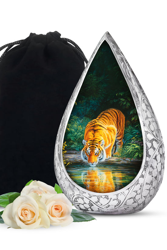 Wildlife Tiger Funeral Urn - Nature River Cremation Urn For Loved Ones