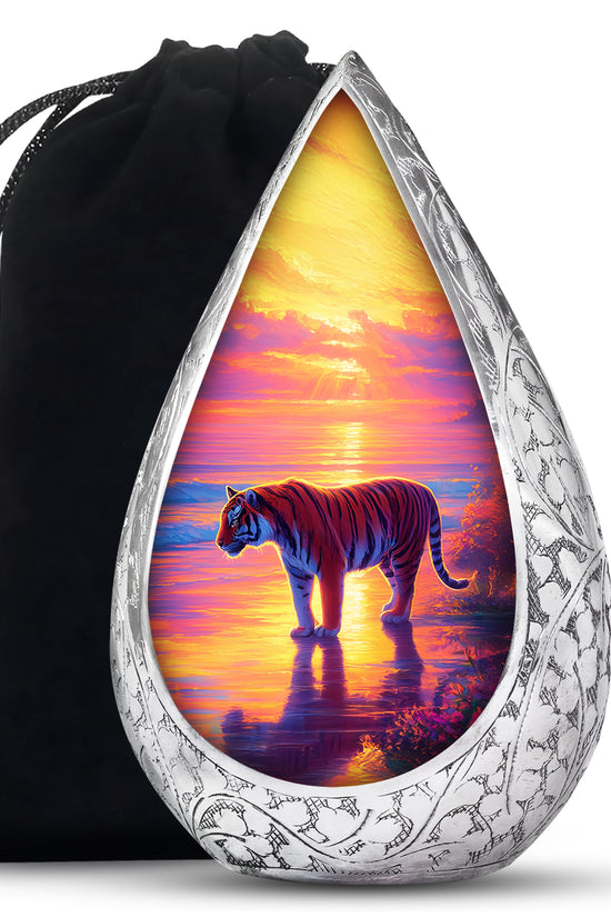 Tiger Themed Memorial Urn - Sunset Scene Cremation Urn For Adult Ashes