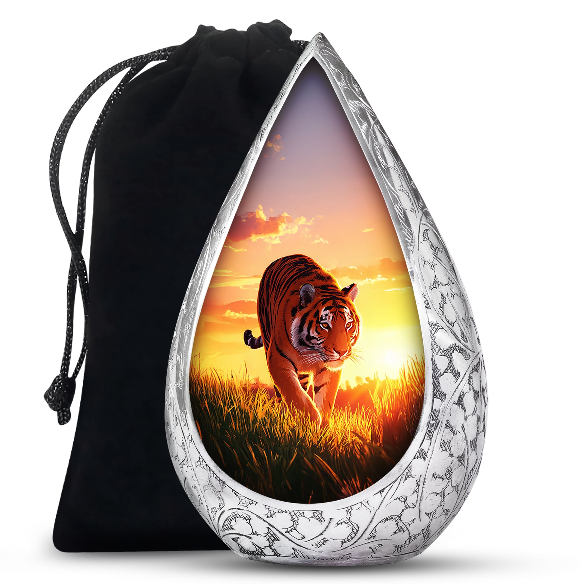Tiger Themed Cremation Urn For Ashes - Nature Scene Memorial Urn