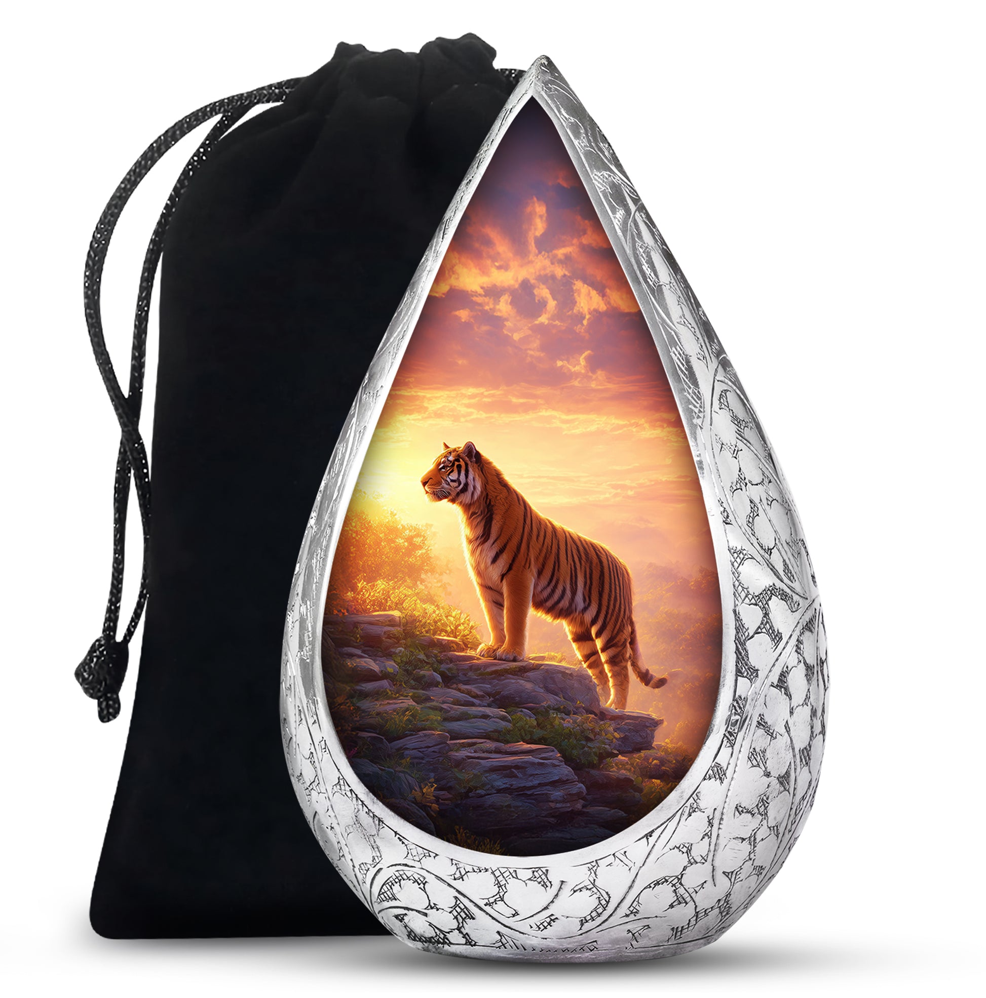 Decorative Tiger Funeral Urn - Mountain Landscape Cremation Urn For Ashes