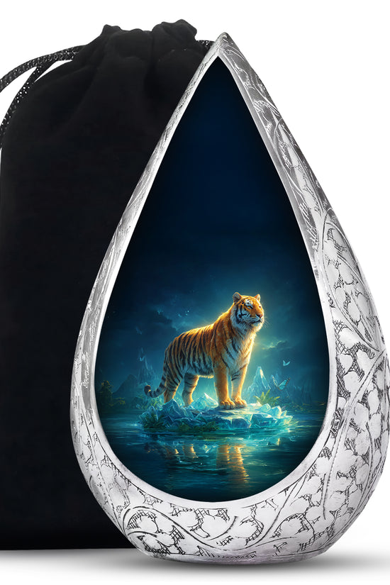 Mystical Tiger Funeral Urn - Blue Crystal Memorial Urn For Adult Ashes