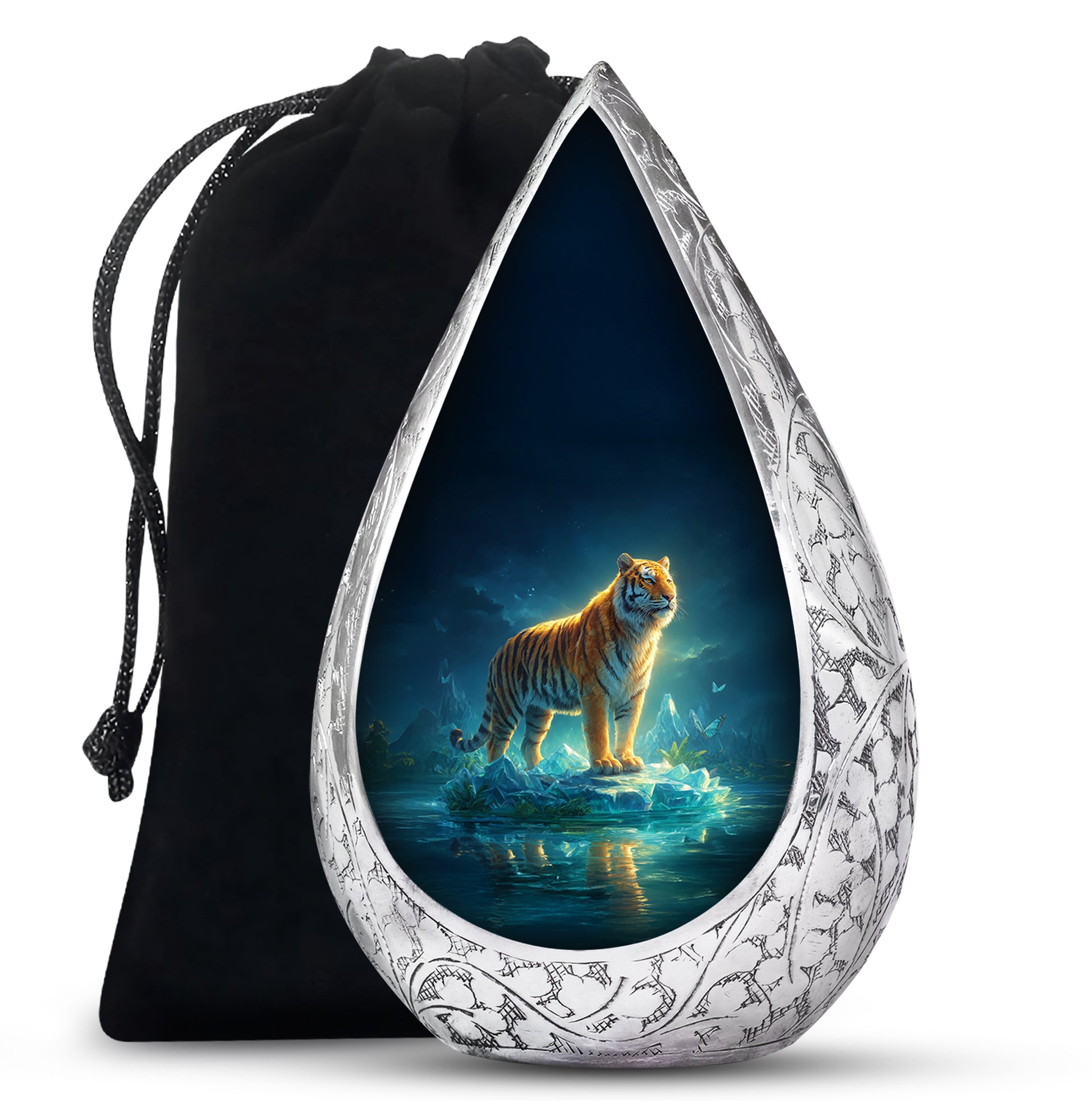 Mystical Tiger Funeral Urn - Blue Crystal Memorial Urn For Adult Ashes