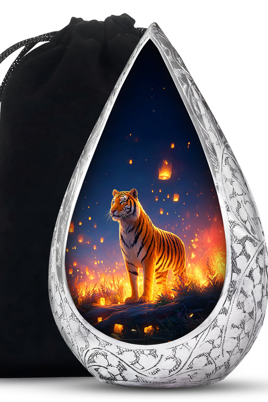 Mountain Tiger Memorial Urn - Beautiful Night Blue Funeral Urn For Humans