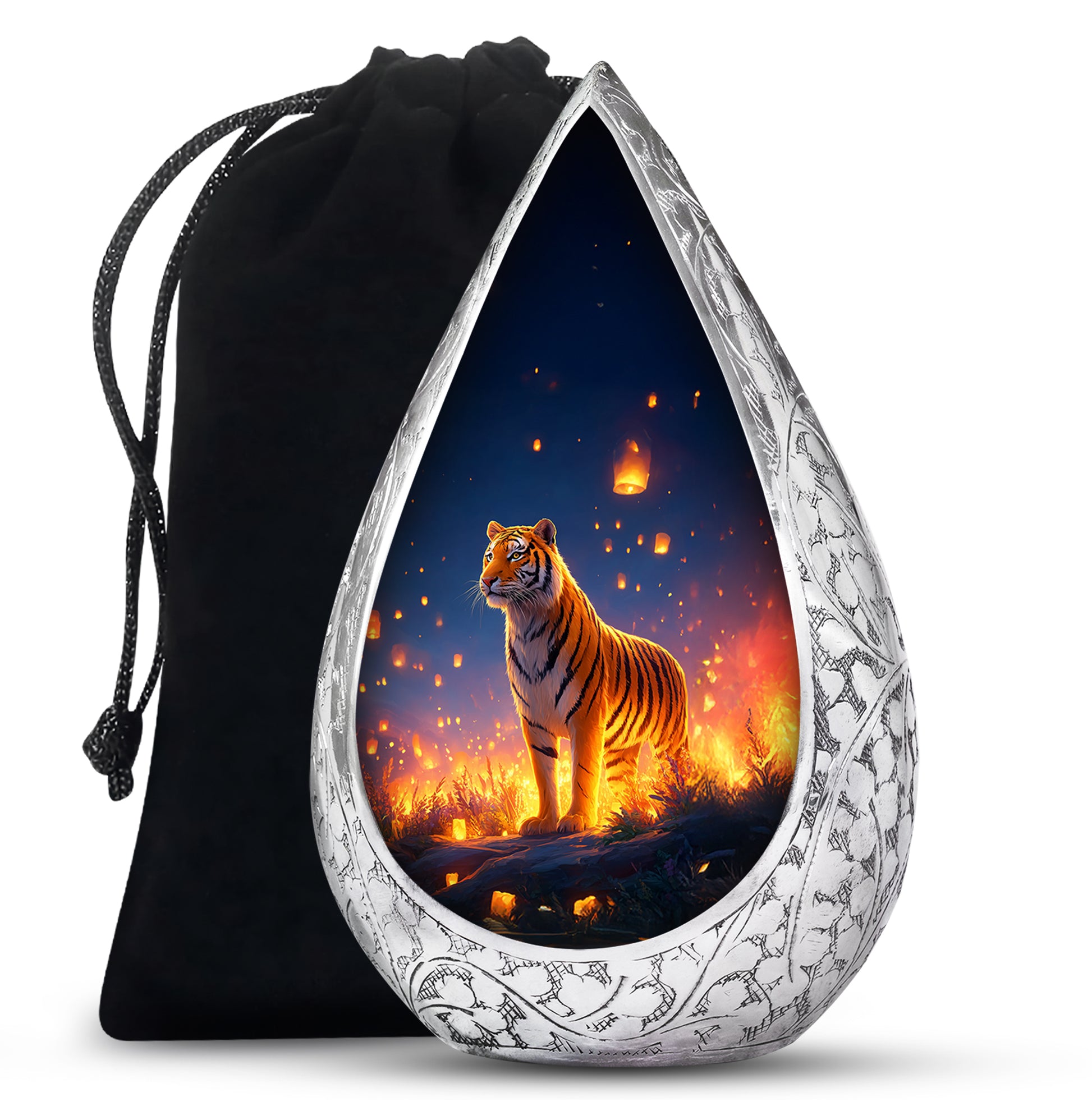 Mountain Tiger Memorial Urn - Beautiful Night Blue Funeral Urn For Humans