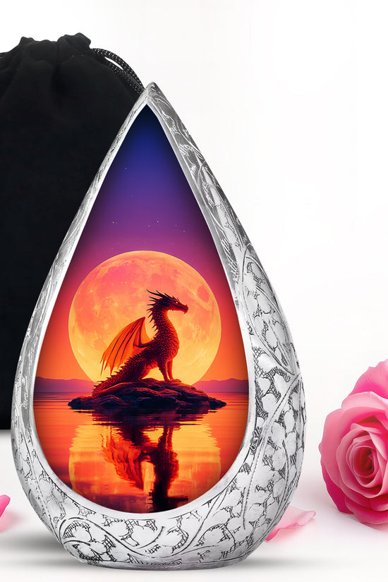 Red Dragon Cremation Urn - Full Moon Memorial Urn For Loved Ones