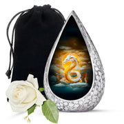 White Gold Dragon Cremation Urn - Aluminium Funeral Urn For Ashes