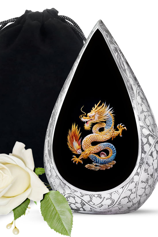 Dragon Theme Cremation Urn - Black Aluminium Memorial Urn For Human Ashes