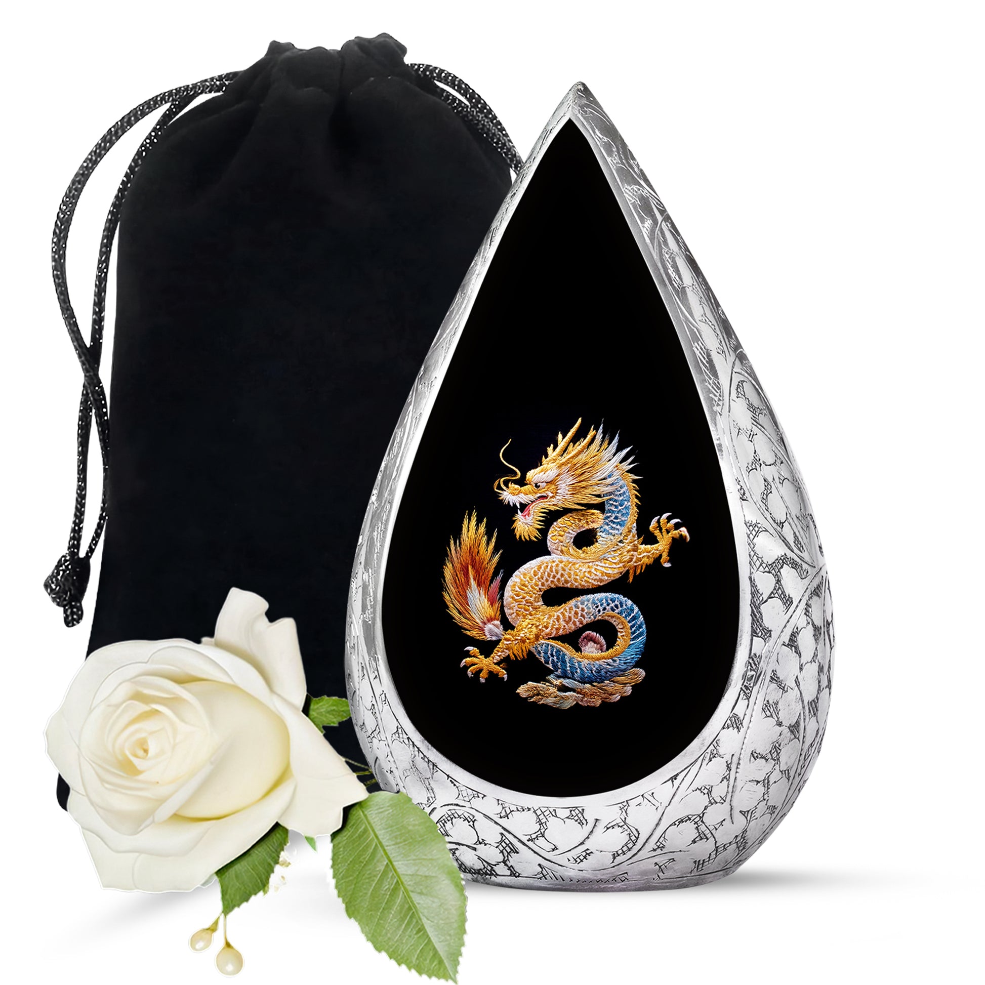 Dragon Theme Cremation Urn - Black Aluminium Memorial Urn For Human Ashes