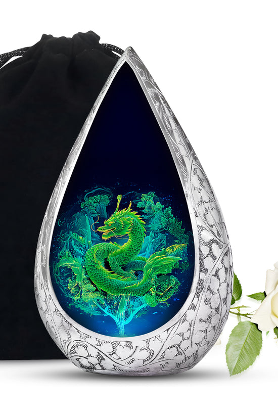 Green Dragon Memorial Urn - Neon Funeral Urn For Adult Ashes