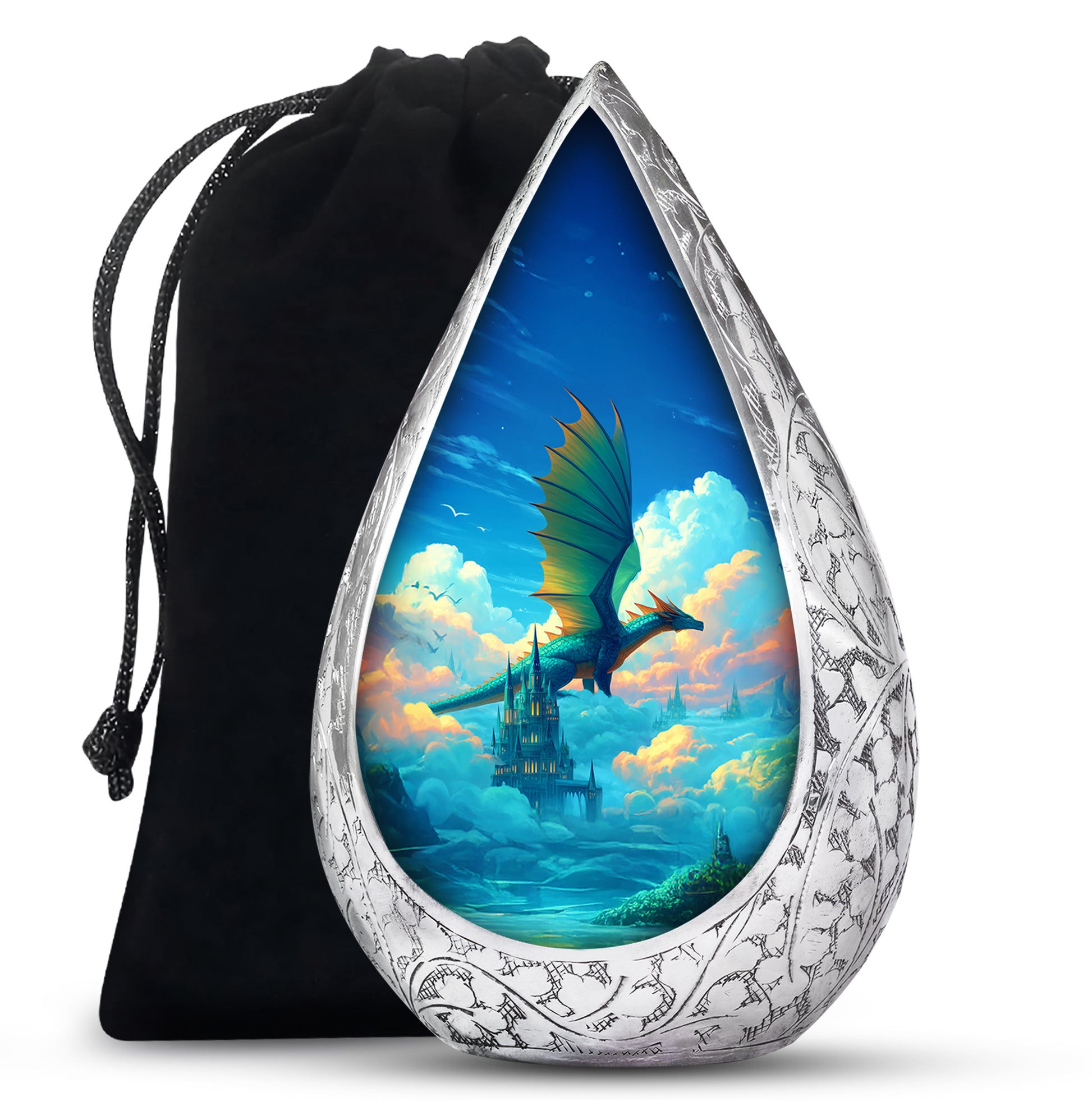 Unique Dragon Memorial Urn - Castle Scene Cremation Urn For Burial