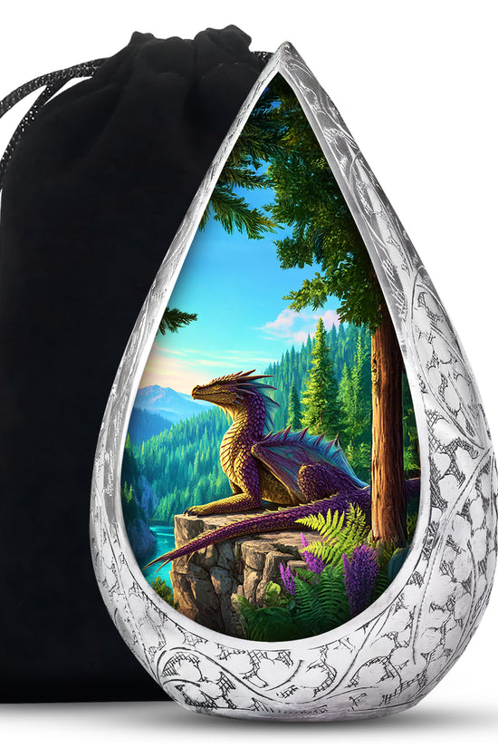 Fantasy Dragon Funeral Urn - Forest Landscape Memorial Urn For Ashes