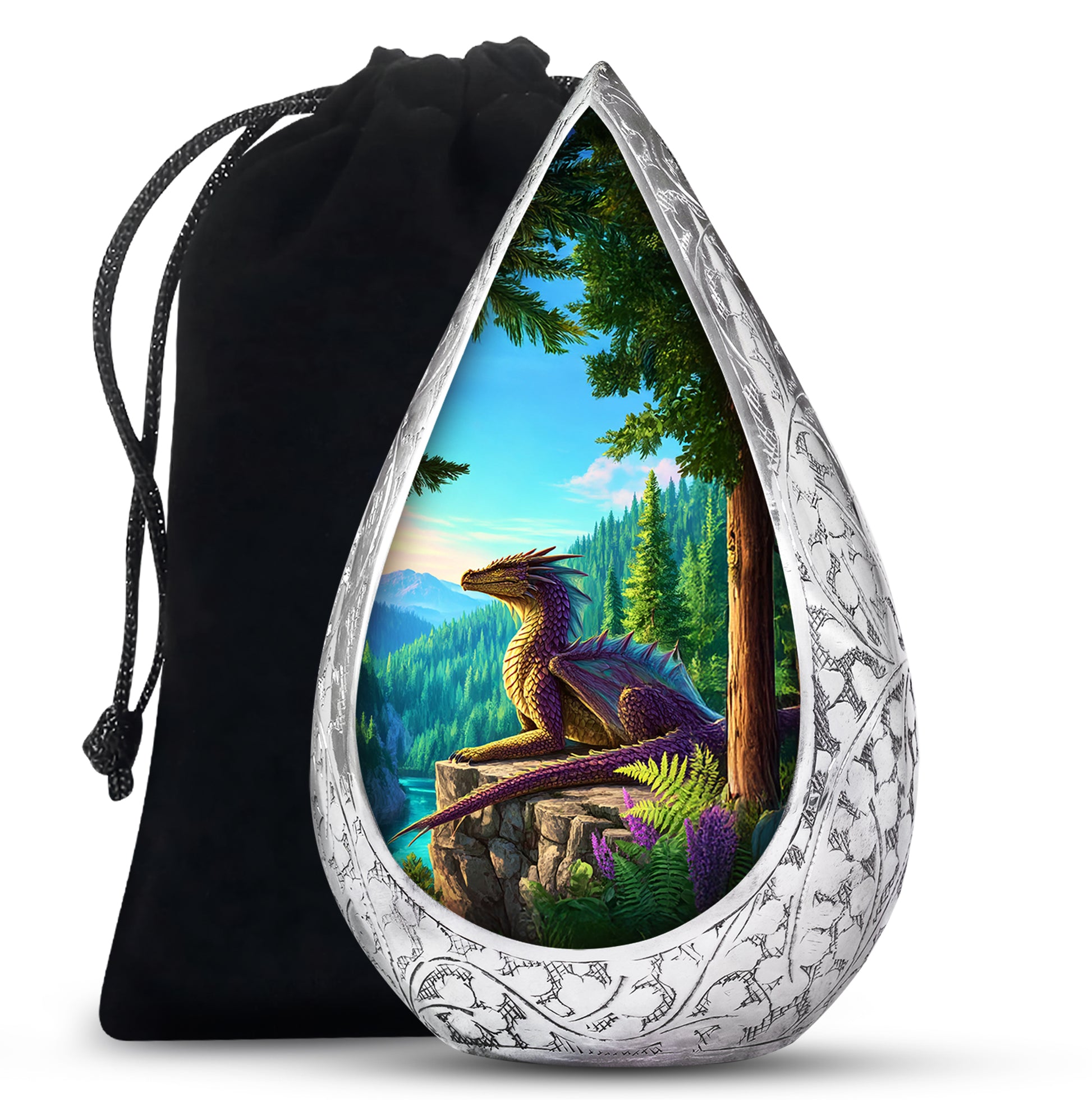 Fantasy Dragon Funeral Urn - Forest Landscape Memorial Urn For Ashes