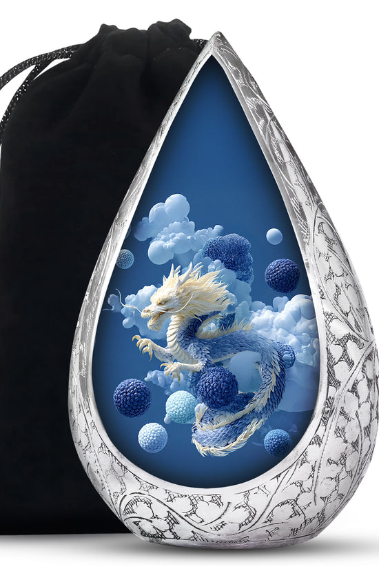 Blue Dragon Cremation Urn - Fantasy Cloud Design Memorial Urn For Burial