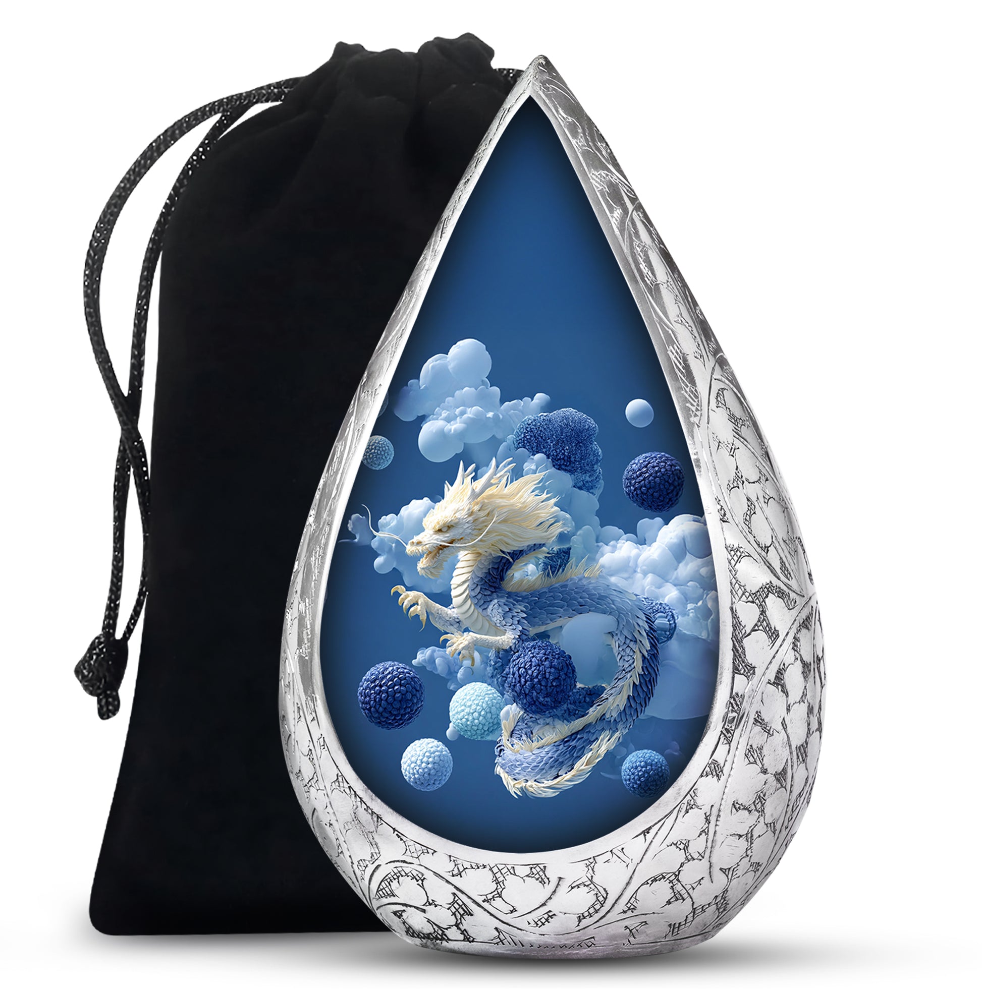 Blue Dragon Cremation Urn - Fantasy Cloud Design Memorial Urn For Burial