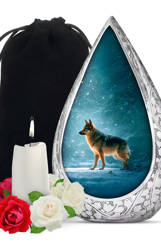 Snowfall Memorial Urn For Dogs - German Shephard Cremation Urn For Sale