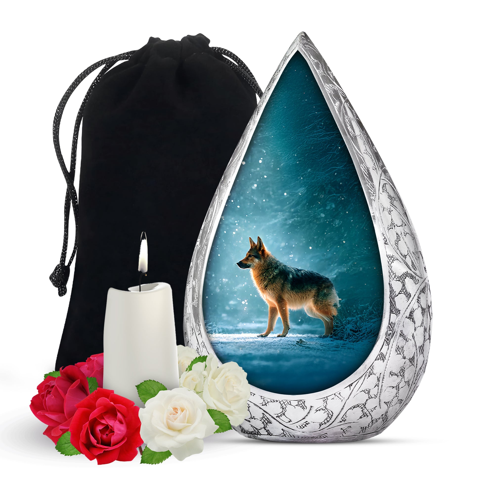 Snowfall Memorial Urn For Dogs - German Shephard Cremation Urn For Sale