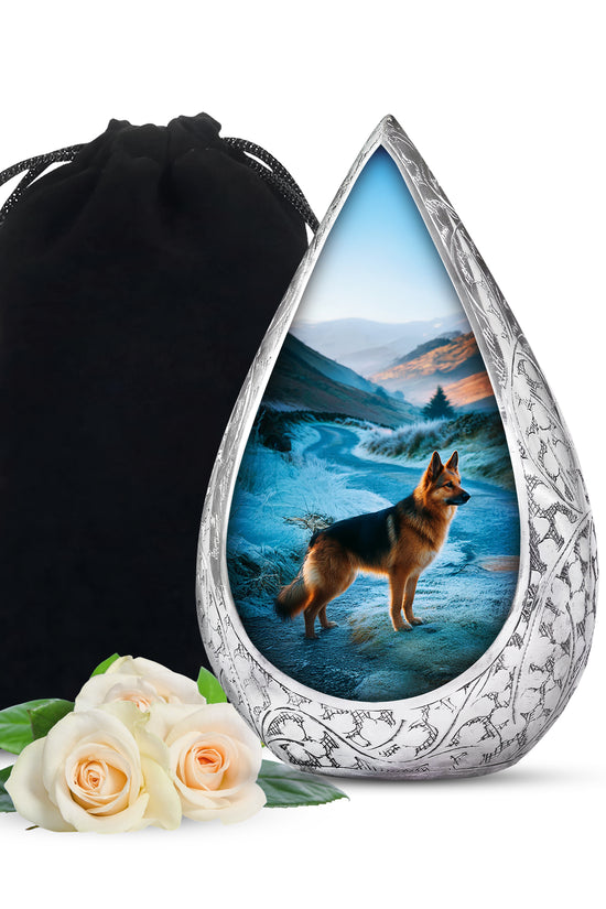 German Shephard In Snow - Burial Urns For Pet Dog Ashes