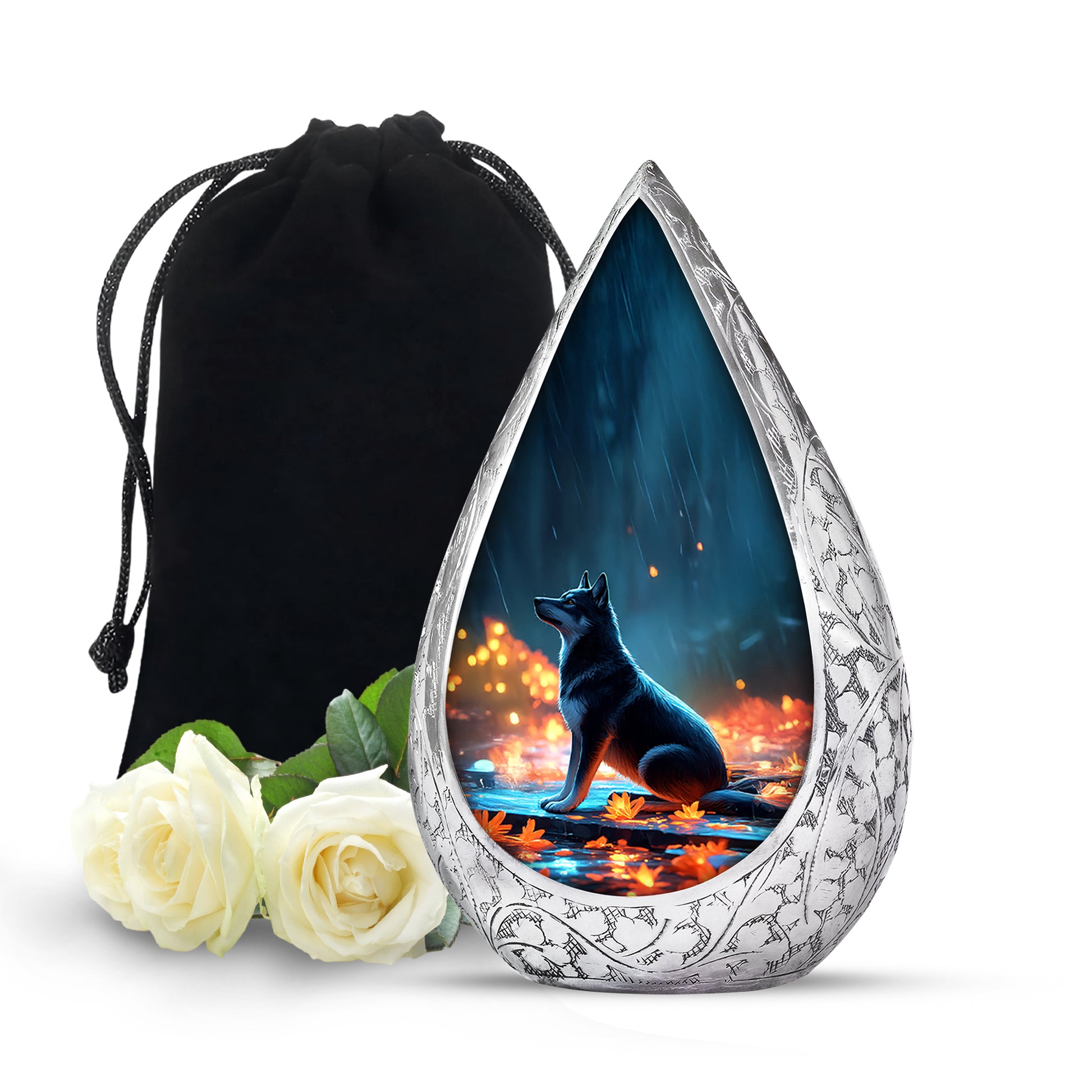 Dog in Rain Scenic Urns - Handracfted Personalized Urns For Pet Ashes