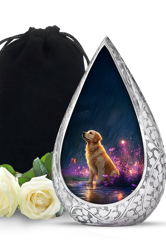 Golden Retriever Memorial Urn - Glowing Flowers Cremation Urn For Pet Dog
