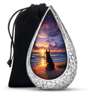 German Shepherd Tribute Funeral Urn - Ocean Sunset Memorial For Dog Ashes