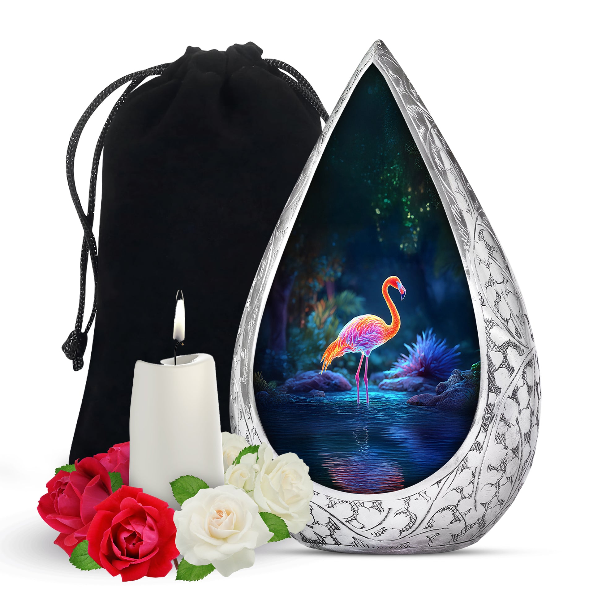 Flamingo In River Scenic Urn - Blue Memorial Urns For Human Ashes