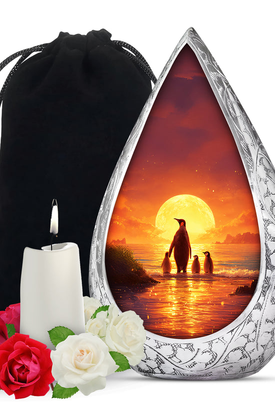 Penguin Family Funeral Urn - Sunset Cremation Urn For Loved Ones